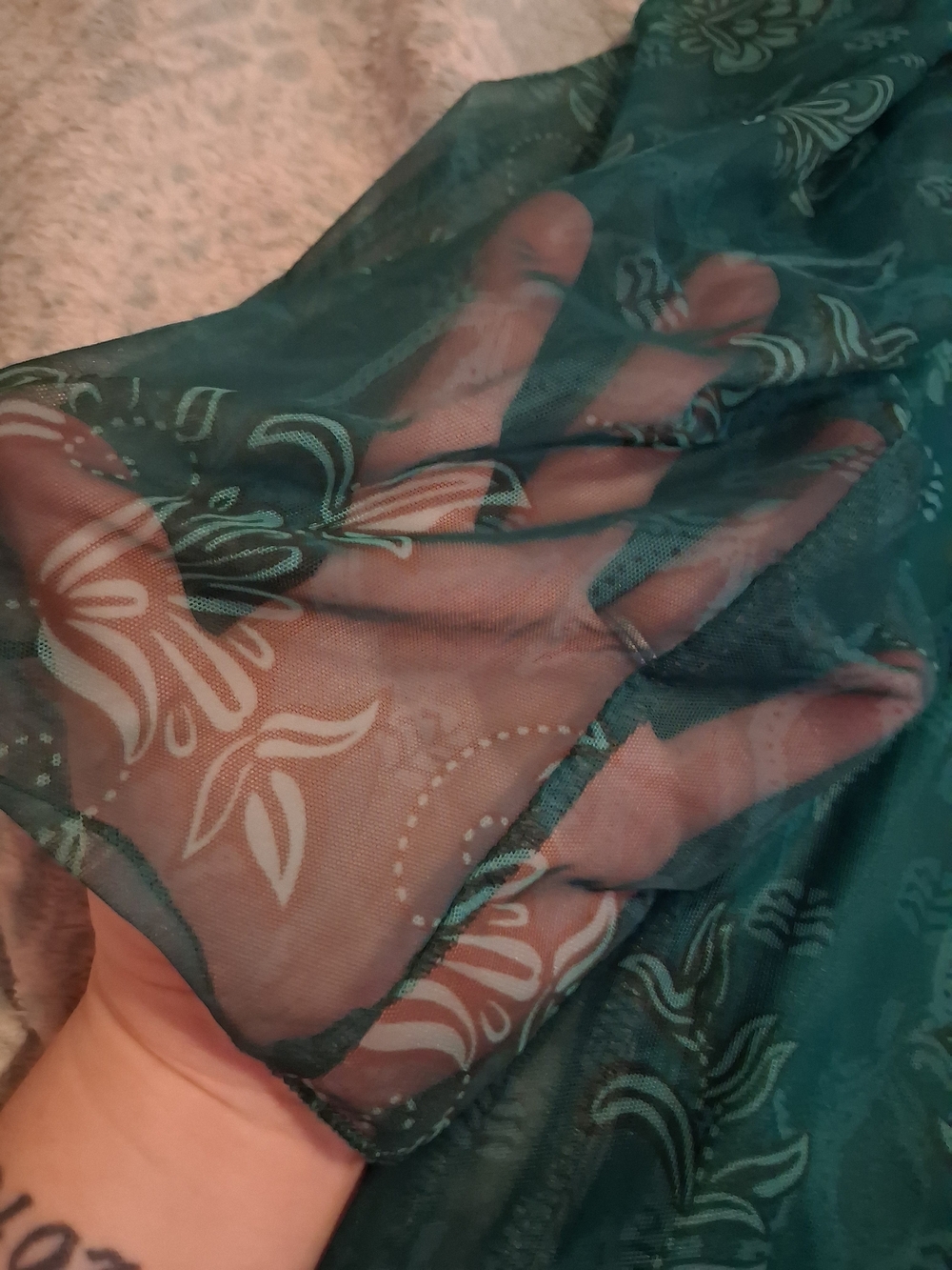 SHEIN Teal Floral Sheer Tunic Top - Picture 3 of 5
